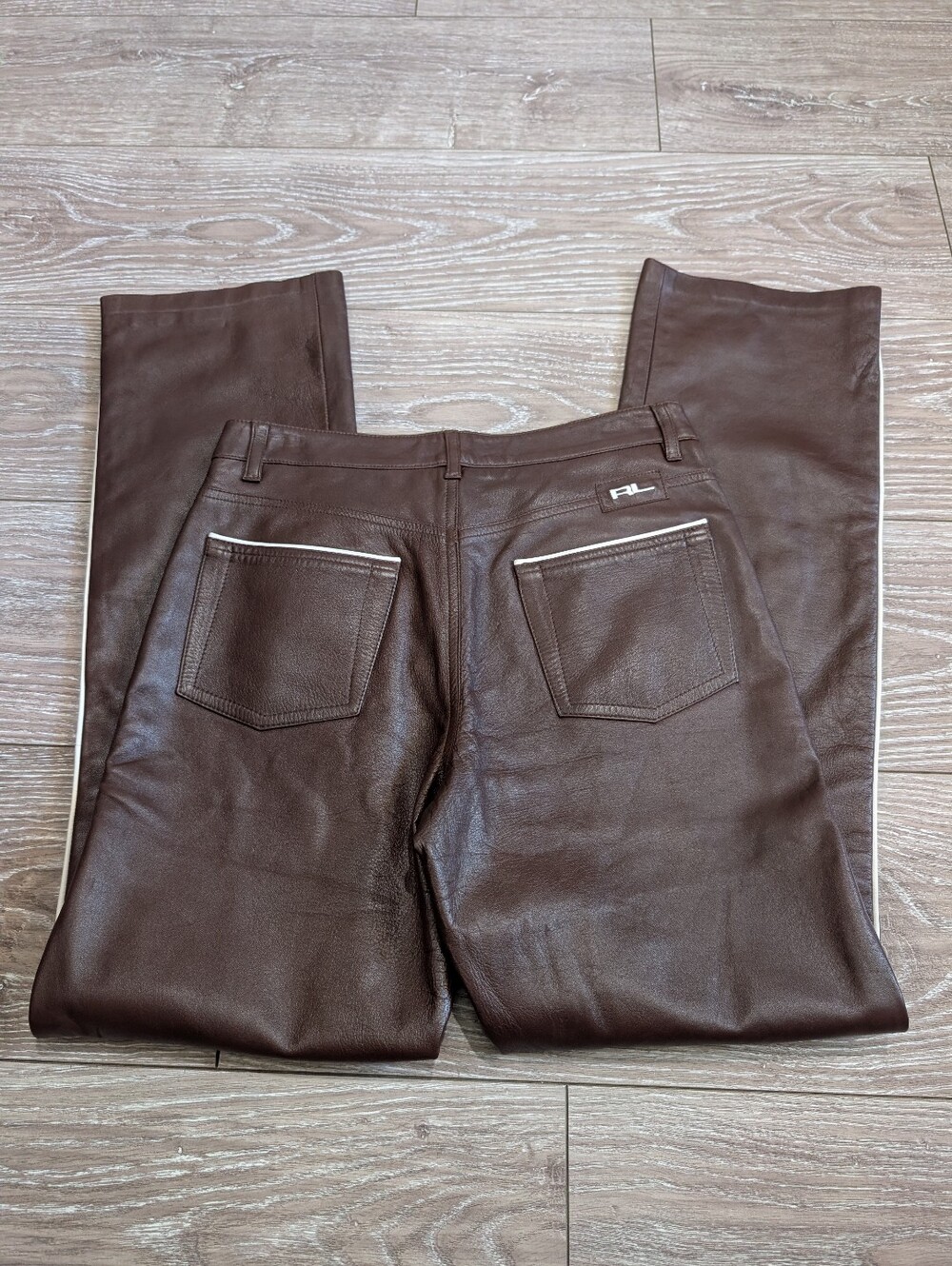 VTG Ralph Lauren Collection Purple Label Brown Leather Piping Pants Runway 6 - Picture 13 of 16